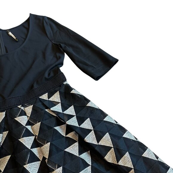 Plenty by Tracy Reese Black Gold A-Line Dress Stretch Top Party Size 12 Women's - Picture 5 of 12